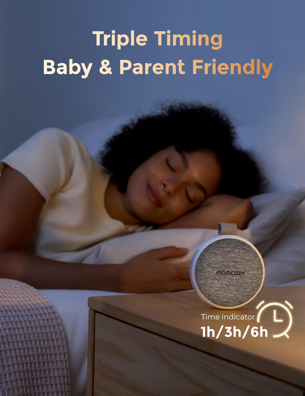 Momcozy Portable Sound Machine with Night Light, White Noise Sound Machine for Baby, 20 Soothing Sounds, Sound Therapy, Long-Lasting Power, Timer, Clips on Stroller, Grey