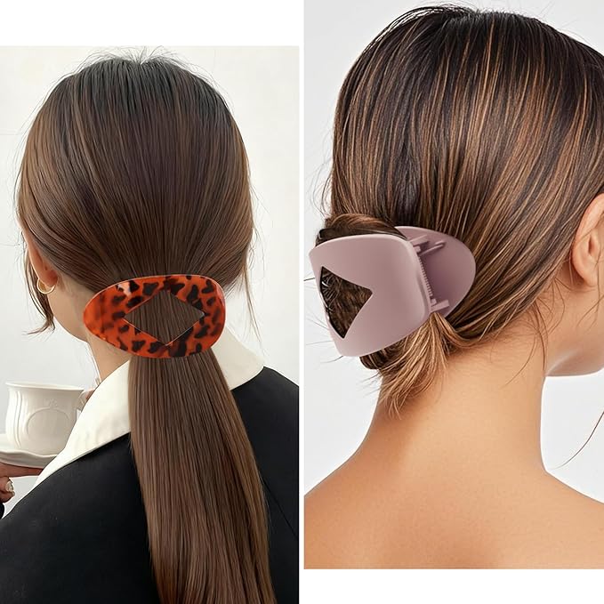 Flat Hair Clips Duckbill Large Claw Clips for Thick Medium Thin Hair 6Pcs French Barrettes Accessories for Women Girls Oval Round Leopard Tortoise Shell Neutral Color