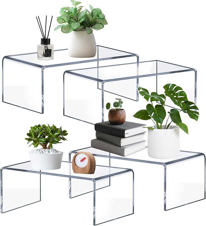 Large Acrylic Risers 4 Pcs - 5mm Thick Clear Display Risers (12.4Ã¢ÂÂ³ x 5Ã¢ÂÂ³ x 5Ã¢ÂÂ³) for Perfume Organizer, Collectibles, Figures, Jewelry & Retail Showcase
