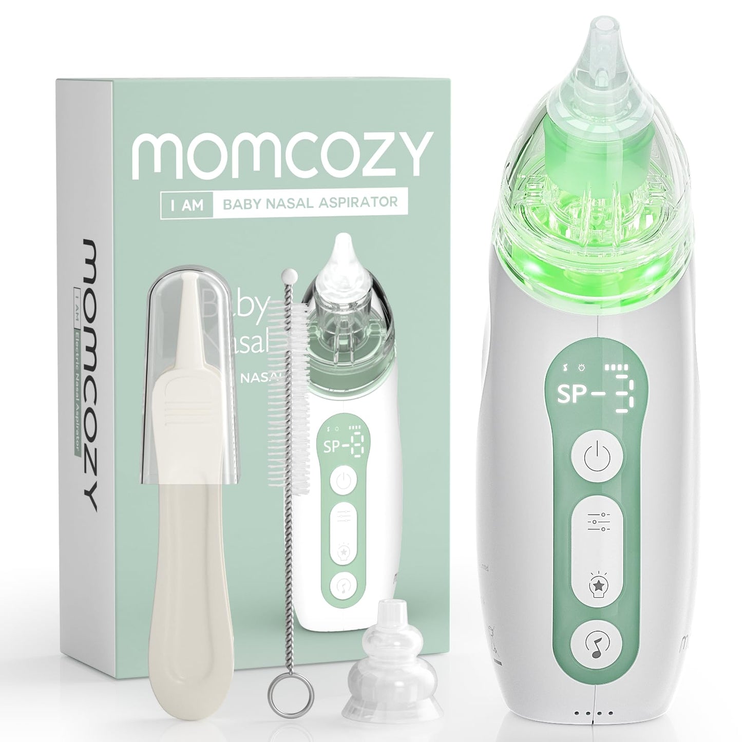 Momcozy Baby Nasal Aspirator, 3 Suction Levels Electric Nasal Aspirator for Baby, Portable Baby Nose Aspirator with Light Soothing and Music