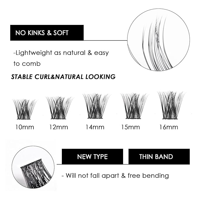 Lash Clusters 144 Pcs Individual Lashes Clusters Eyelash Extensions False Eyelashes DIY Lash Extension Reusable False Eyelashes Natural Look Mix 10-16mm-DM01