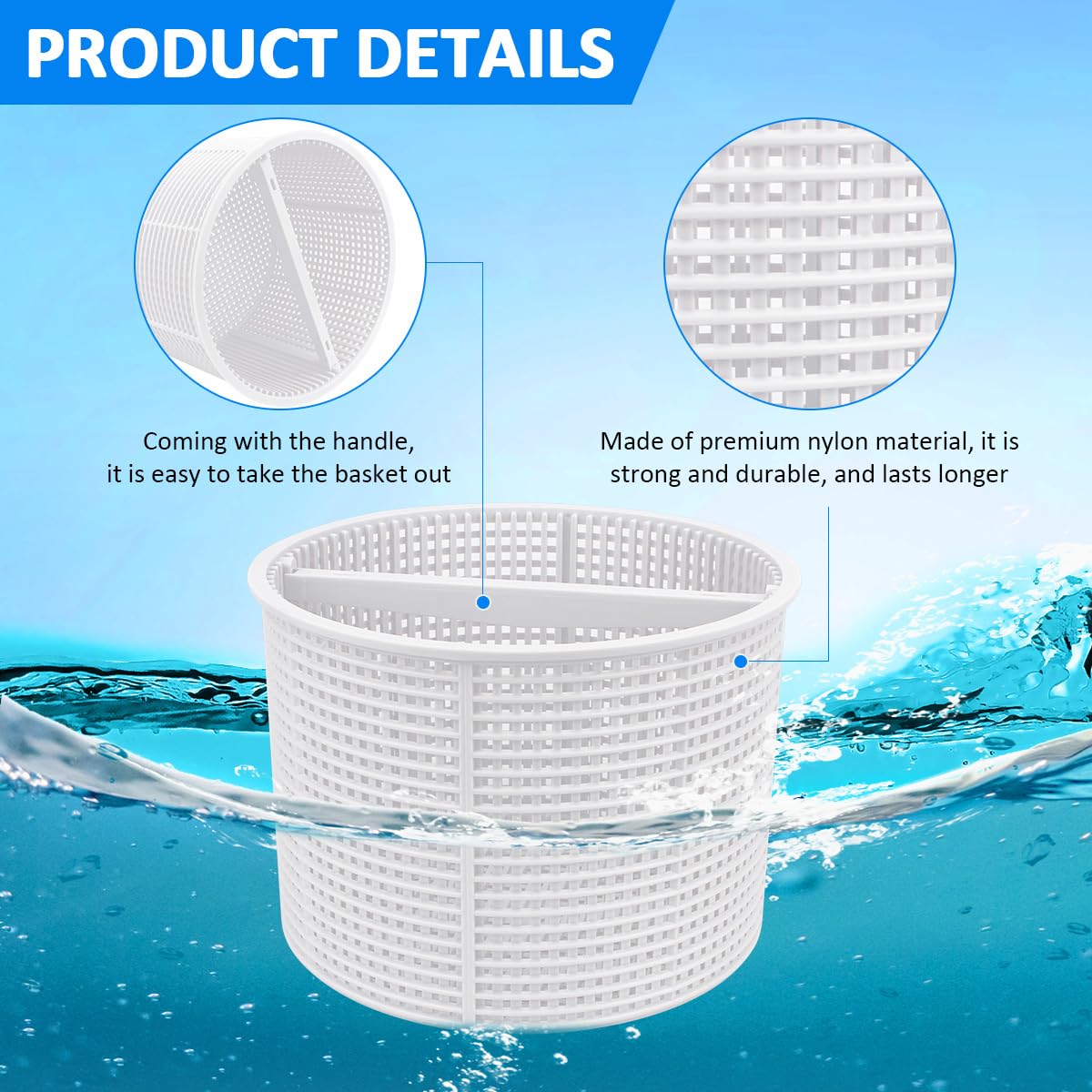 Rushinghorse SPX1082CA 7" Pool Skimmer Basket Replacement, for Hayward Swimming Pool Skimmer SPX1082CA & Aladdin B-152 Skimmer SP1082 SP1083 SP1084 1085 1086 SP1075 Series Skimmers Basket