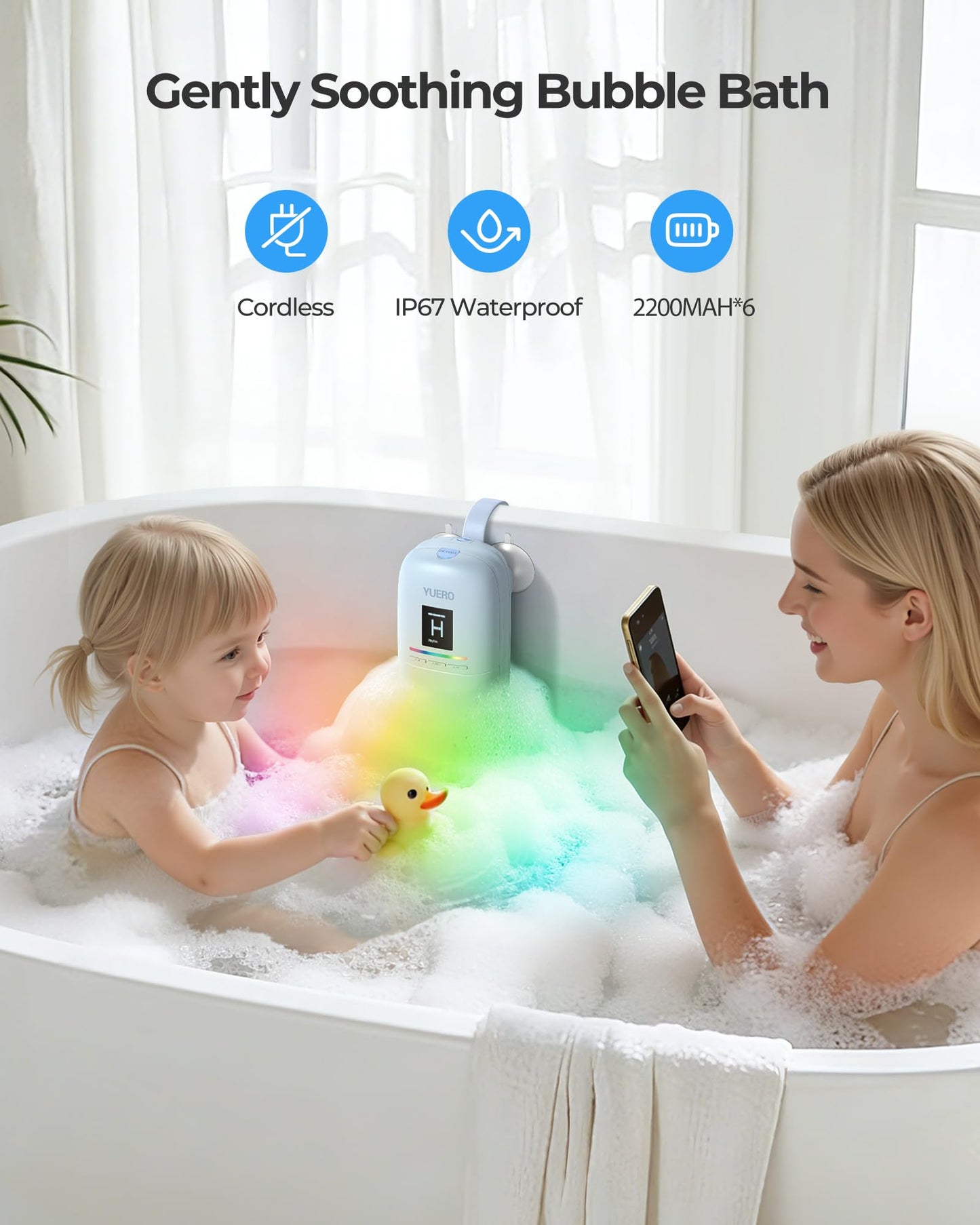 YUERO Bath Jets for Tub, Bath Jet or Bubble Mode, Cordless Waterproof Portable Bathtub Accessories with 3-Level Adjustable Speed, Bathtub Jets Massage for Home Spa, Travel Massage, Relaxing, Soothing