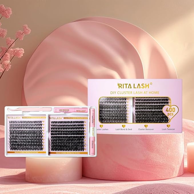 RITALASH Lash Extension Kit DIY Lash Clusters Kit 400pcs Cluster Lashes Individual Lashes Eyelash Extension Kit with Lash Bond and Seal,Lash Remover,Lash Tweezers(40D+60D Cluster Kit,8-16mm)