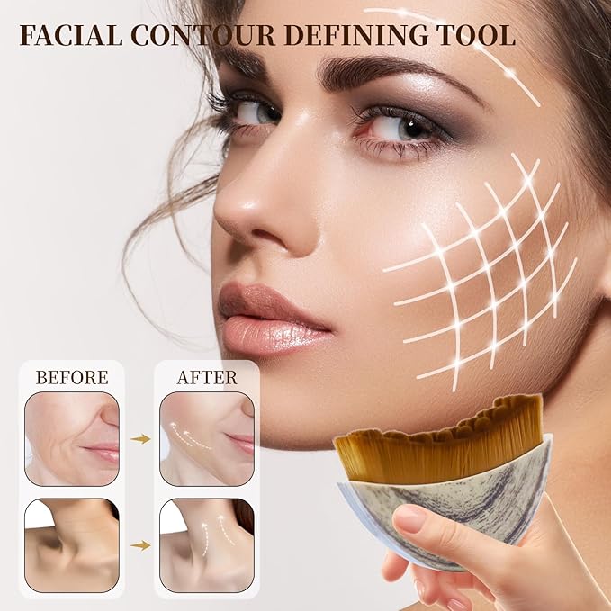 Lymphatic Contour Face Brush, Soft Bristle Drainage Massager for Jawline & Chin Sculpting, Reduce Puffiness & Lift Skin, Ergonomic Wood-Like Handle Dry Facial Brushes for Daily Lymphatic Drainage