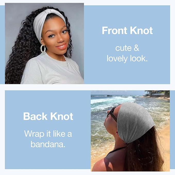 Awumbuk Wide Headbands for Women Knotted No Slip Head Bands Soft Turban Headband Hair Accessories Boho African Solid Color Head Wraps for Women Yoga Workout Pack of 6