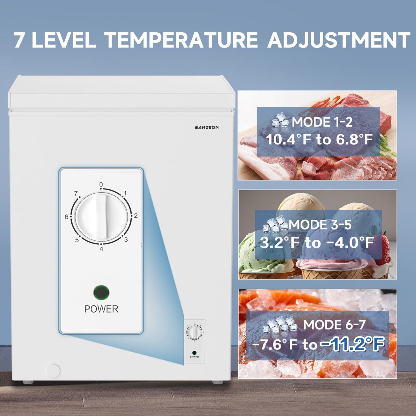 BANGSON Chest Freezer, Deep Freezer 5.0 Cu. Ft with Removable Basket, Adjustable Thermostat Mini Freezer, Ideal for Apartment/Kitchen/Office