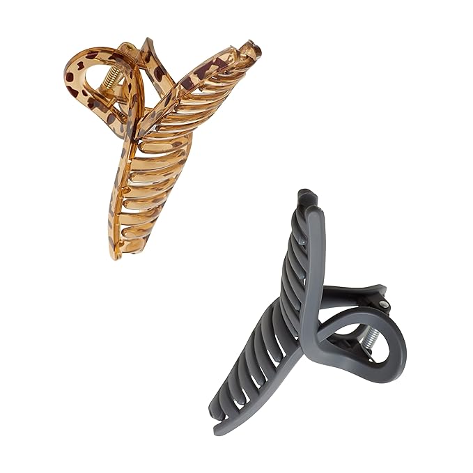 Goody SlideProof Ribbon Claw Clips - 2 Ct, Black & Tortoise Shell, Secure Grip Loop Hair Styling Accessories for Women & Men, for Thin & Fine Hair