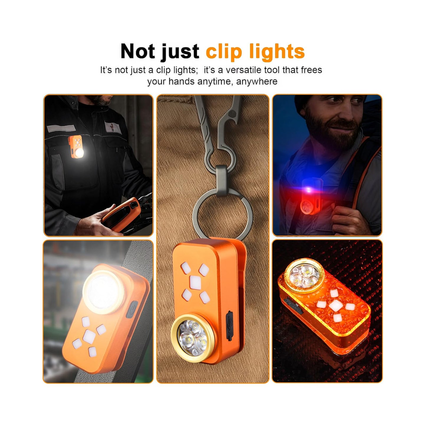 FOSFIS Rechargeable EDC Flashlight, 500 Lumens Portable Clip On Light, Pocket Flashlights Rechargeable, IP68 Waterproof Mini EDC Light for Signaling, Camping, Emergency (Orange)