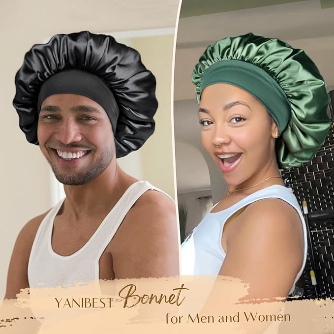 YANIBEST Silk Bonnet for Men Women Hair Bonnet for Sleeping Double Layer Satin Bonnet for Natural Curly Hair Unisex Sleep Cap