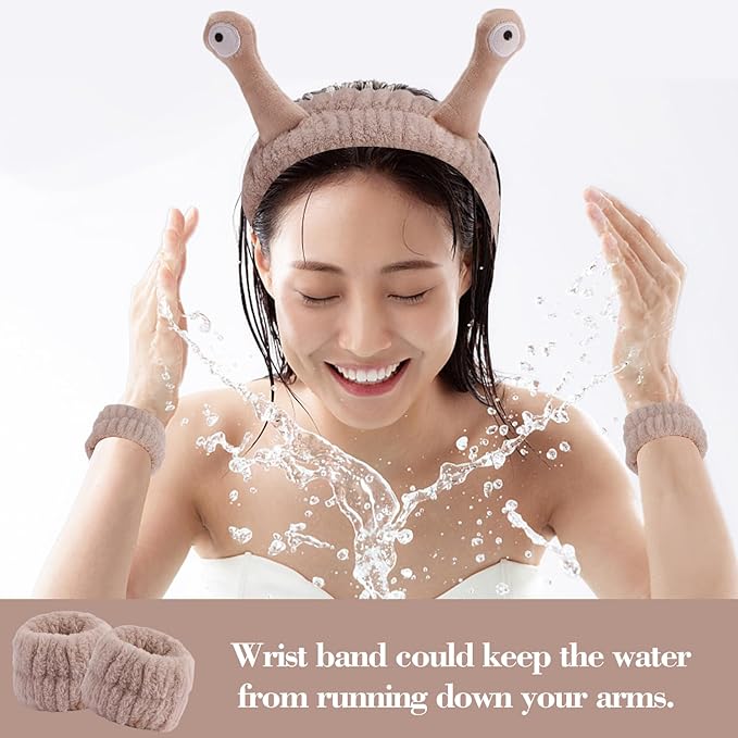 SuPoo 9 Pcs Skincare Headbands Set - Snail Spa Headband, Alien Headband, Face Wash Wristbands, Cute Makeup Hair Band for Washing Face and Shower