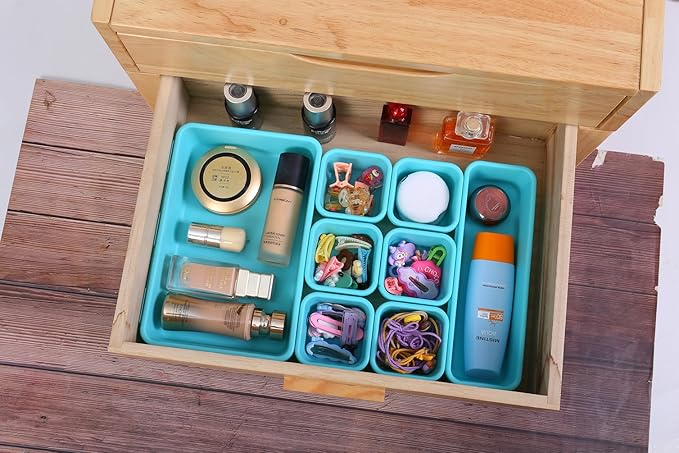 Kutesna 15 PCS Interlocking Desk Drawer Organizer Separator for Office,Bathroom,Kitchen,MakeupÃ¯Â¼ÂBlue&GreenÃ¯Â¼Â
