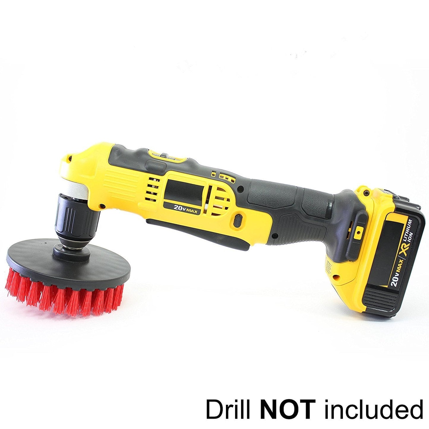 DUOSHIDA Drill Brush Heavy Duty 2PCS – Clean Tile & Grout 5X faster – Spin Away Rust, Soap Scum, Mineral Deposit, Hard Water Stain – 5″ Diameter Stiff Red Nylon Bristle with Metal Shaft Attachment