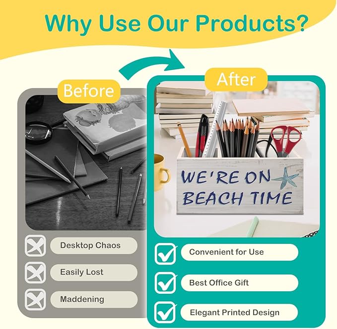 Beach Gifts Pen Holder for Home Office Desk, Coastal Office Decor, Beach Lover Gifts Makeup Brush Toothbrush Holder Organizer for Bathroom Desk Accessories