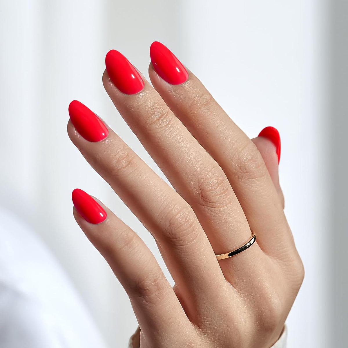 BTArtbox Press On Nails Short - Salmon Pink Press on Nails, Oval Fake Nails with Nail Glue, Reusable Glue On Nails in 16 Sizes Nail Kit, Tomato Tango