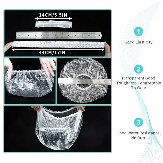 50PCS Disposable Shower Caps, Plastic Clear Thickening Bath Hair Cap and Thick Waterproof Bath Caps for Hair Treatment, Spa, Hotel and Hair Solon, Home Use,Portable Travel