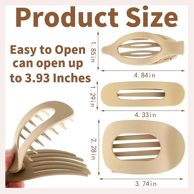 12 Pack Flat Hair Clips for Women-3 Styles Matte Neutral Flat Claw Clips, Black, Blonde,Light Brown & Dark Brown, French Duckbill Styling Accessories (Matte Neutral-4)