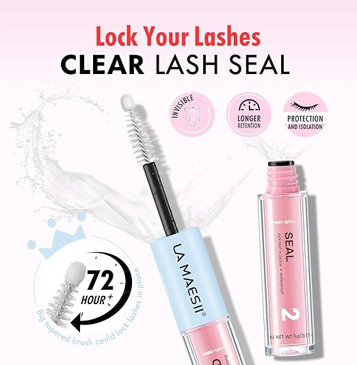 LA MAESII Lash Bond and Seal 10ML, Lash Cluster Glue Waterproof,Long Lasting Lash Glue for Eyelash Clusters,2 in 1 Eyelash Glue Quick Dry Latex Free Eyelash Adhesive(Clear)