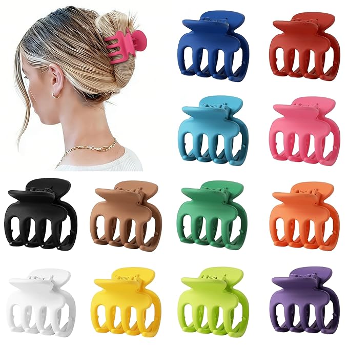 12Pcs Hair Clips for Women 1.8 Inch Small Claw Clips for Thin Hair Medium Hair Claw Clips for Thick Hair Accessories for Women Girls (Dopamine)