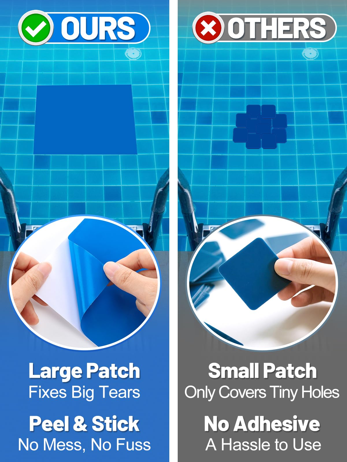 Aulock 2.8ft x 2ft Large Clear Pool Liner Repair Patch - Self-Adhesive Vinyl Patch Kit for In-Ground or Above Ground Pools Inflatable Swimming Pools, Blue