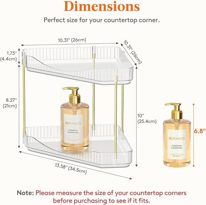 Lifewit 2-Tier Corner Bathroom Counter Organizer, Plastic Makeup Skincare Organizers Storage Countertop, Large Sink Cosmetic Perfume Shelf for Bedroom, Dresser, Kitchen, Vanity, Clear, 25 cm/10inch(H)