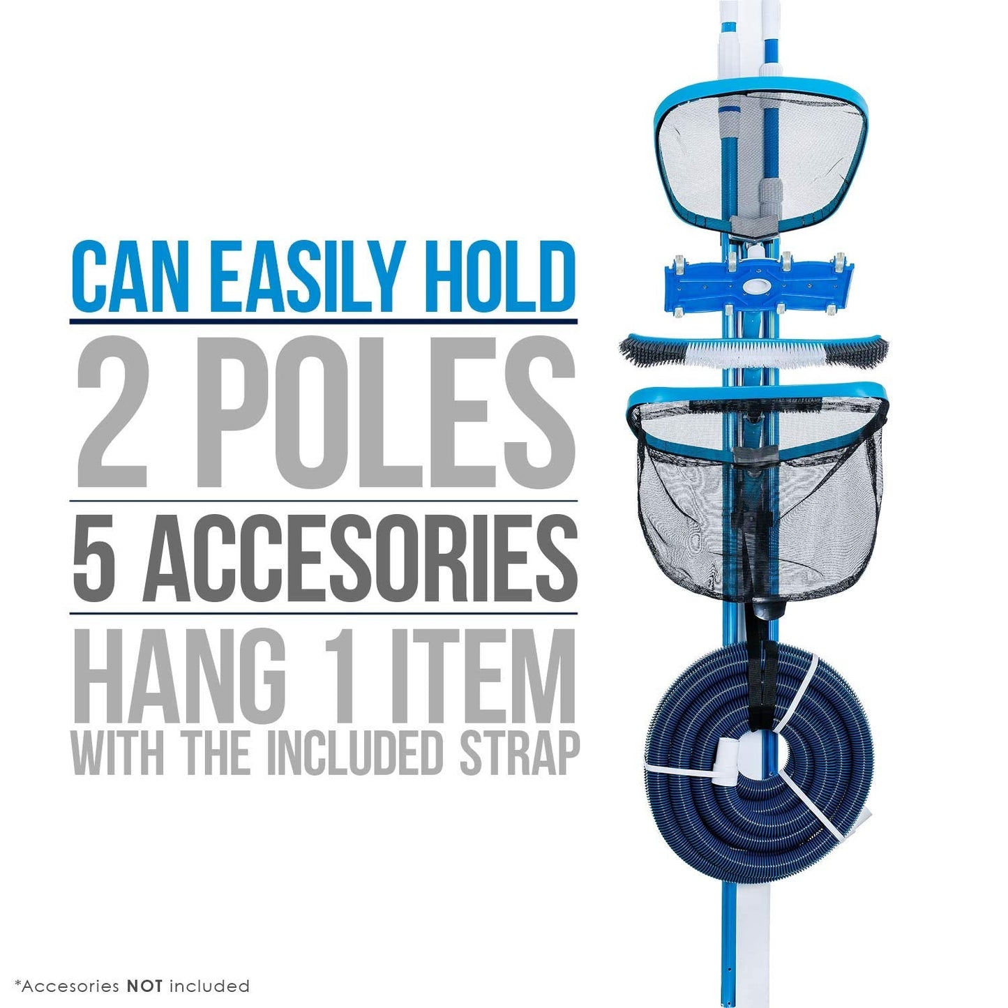 U.S. Pool Supply Pool Equipment Storage Rack Tool - Pool Organizer, Holds Cleaning Accessories, Skimmer Nets, Brushes, Vacuum Heads, Vacuum Hoses, Pole Hanger, Hot Tub Spa Maintenance Accessory Holder