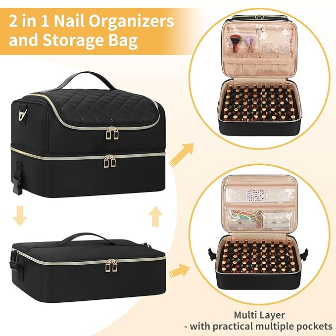 CUBETASTIC Portable Nail Polish Organizer Case Holds 117 Bottles - 3-Layer Nail Tech Kit with Storage Bag & Shoulder Strap, Extra Large Nail Supplies Travel Carrying Box