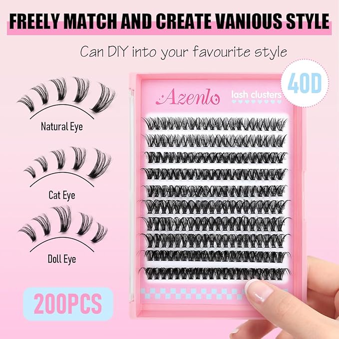 Azenlo Azenlo Natural Lash Clusters Kit Wispy Eyelash Clusters 120 pcs Cluster Eyelash Extensions C Curl Individual Lashes 10-16 mm Mix Length Natural Look (40D KIT 120 Pcs)