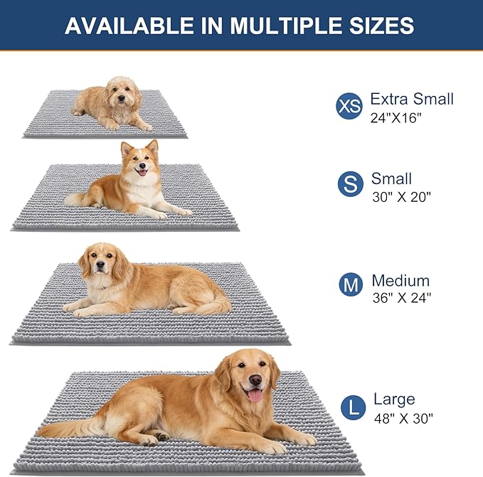 OLANLY Dog Door Mat for Muddy Paws 36x24, Ultra Absorbent Chenille Mud Doormat, Non-Slip Washable and Dirt Trapping Doormat for Indoor Entryway, Quick-Dry Indoor Pet Bed Mats for Dogs, Light Grey