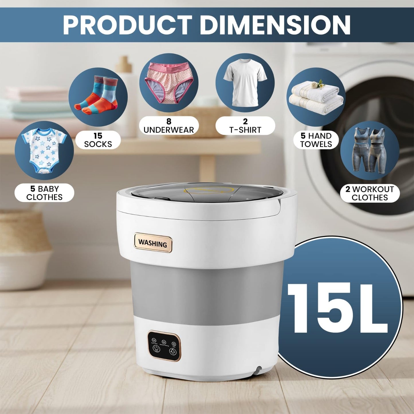 portable washing machine 15L small washer portable for underwear Delicate Cloths and light laundry Idel for Apartment Dorms Hotel and Camping