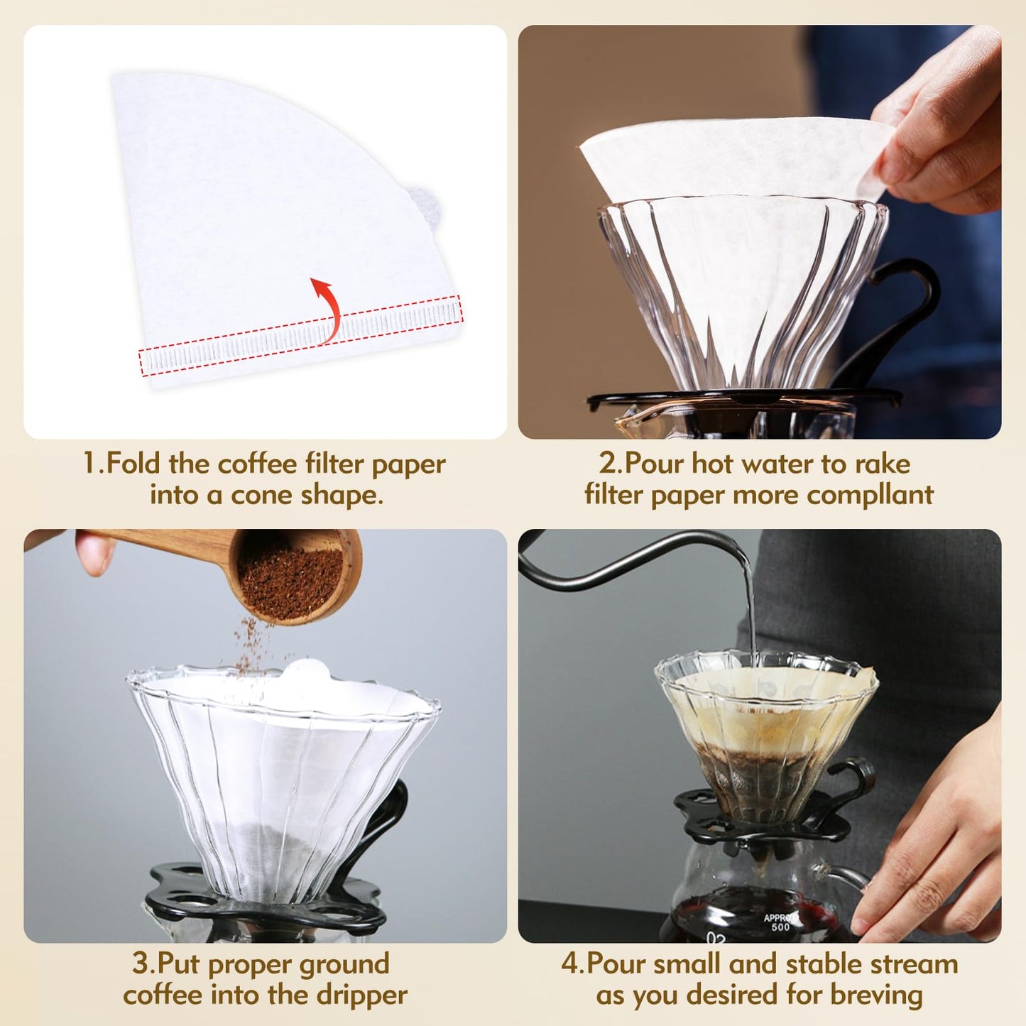reroso 200 Count Coffee Filter, Coffee Filters Disposable No Blowout, Coffee Filters 2 Cone for Drip and Pour OverCoffee Maker (1-4 Cup)