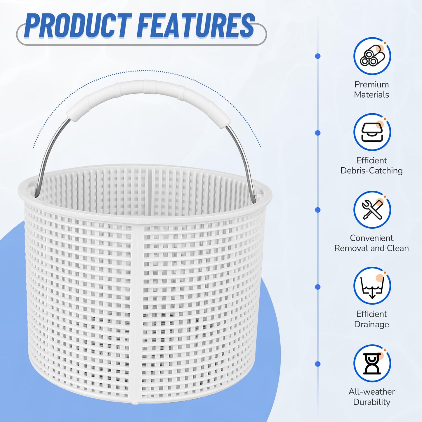 BOUYAO ﻿Upgrade Pool Skimmer Basket - Stainless Steel Handle & Rubber Grip | Direct Replacement for Hayward SPX1082CA & Aladdin B-152, Compatible with Hayward SP1082, SP1075 In-Ground Pool Skimmers