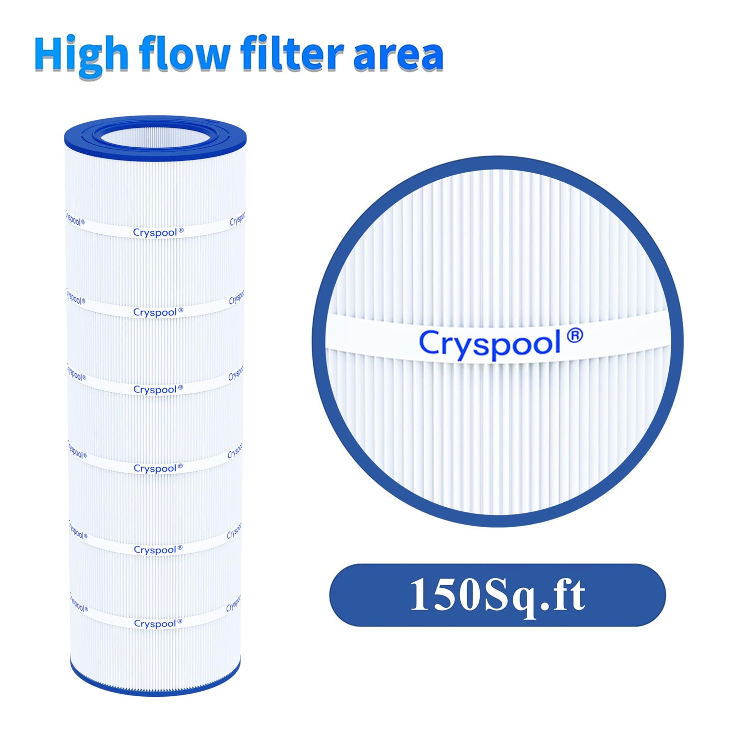 Cryspool® 09031 Compatible with Clean & Clear CCRP150, CC150, R173216, Posi-Clear PXCRP 150, PAP150, 59054300, 160317, 160355, 160352, C-9415, 150 Sq. Ft Pool Filter Cartridge, 1 Pack