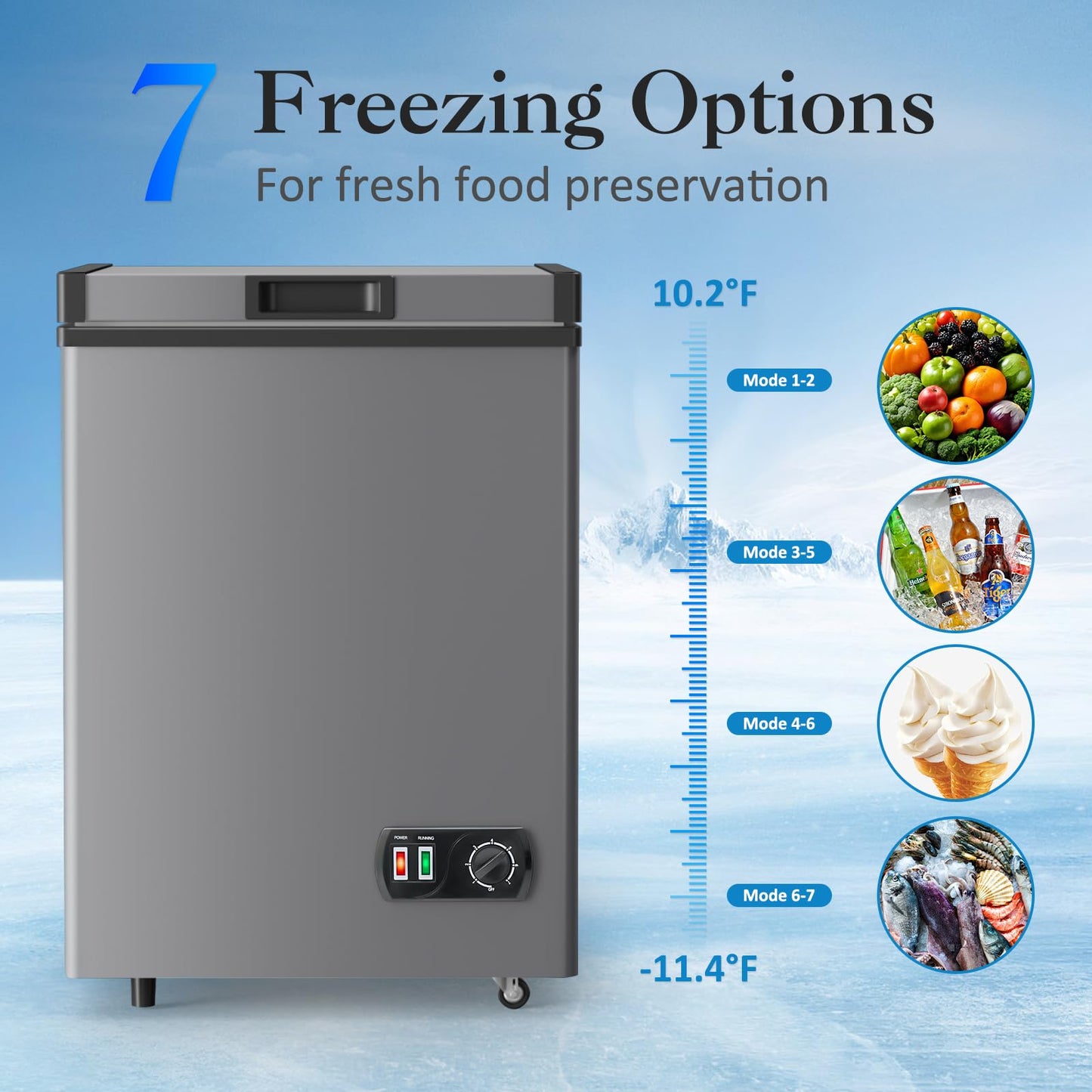 4.2 Cu.Ft Deep Chest Freezer, Small Deep Freezer with Adjustable Thermostat, Top Open Door Freezer with Removable Basket, Quiet Operation, Ideal for Kitchen, Apartmen,Office, Shop, Bar, Gray