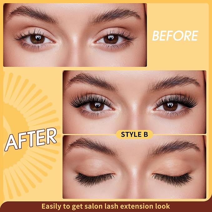 QUEWEL Reusable Magnetic Eyelashes 2 Pair Magnetic Eyelashes with Applicator No Glue Needed Eyelashes Natural Look Lash Clusters Kit Easy to Wear and Remove(B+D06)