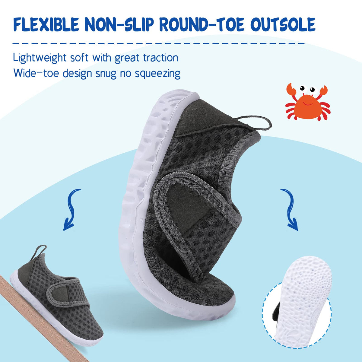 LeIsfIt Boys Girls Water Shoes Kids Aqua Socks Toddler Quick-Dry Swimming Shoes Non-Slip Summer Shoe for Beach Pool Surf, Dark Grey, 11 Toddler