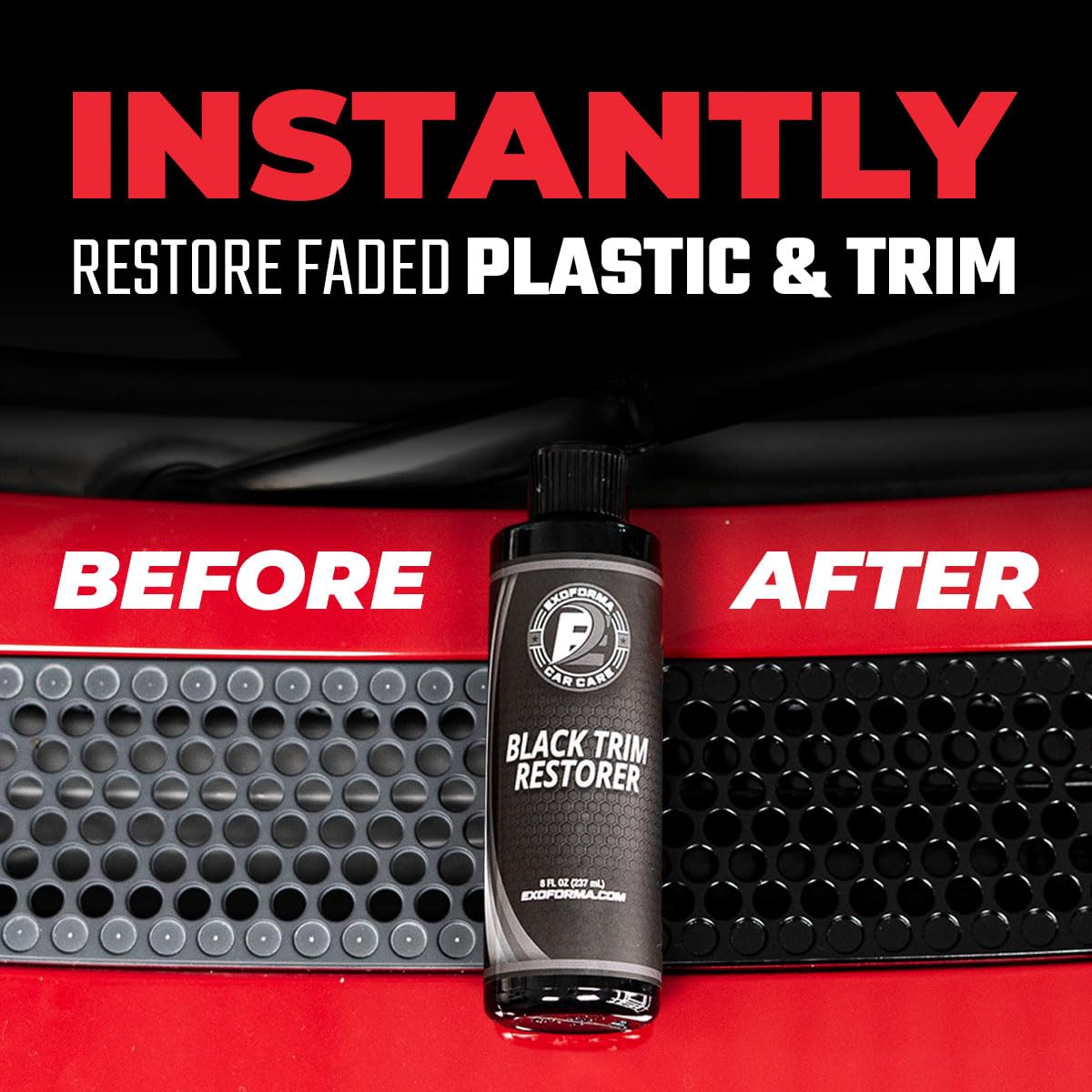 ExoForma Black Trim Restorer - Lasts 6+ Months, Dye Infused Waterproof Plastic Restorer for Cars - Perfect for Faded Bumpers, Trim & Vinyl on Jeeps, Truck Beds, Avalanches & ATVs | 4oz Kit