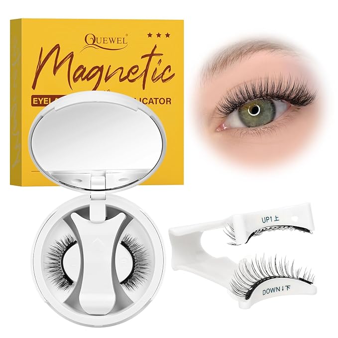 QUEWEL Magnetic Eyelashes with Applicator Reusable No Glue Needed Magnetic Lashes Cat Eye Natural Look Lashes Kit Easy to Wear and Remove(NZH G01)