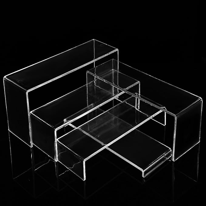 ANDGOO 10 Pack Acrylic Display Risers, 2 Set(7Ã¢ÂÂL~8Ã¢ÂÂL~9Ã¢ÂÂL) Perfume Stand Organizer, Easy to Store Clear Cupcake Stand, Display Risers for Retail Stores Special Events Exhibitions Home Decoration