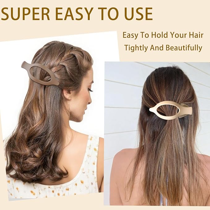 6 Pack Flat Hair Claw Clips for Women Duck Billed French Lay Down Hair Barrettes Accessories 100% Polycarbonate Matte Dark Brown