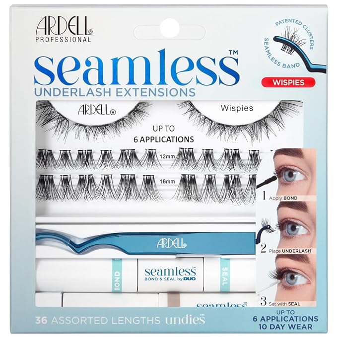 Ardell Seamless Underlash Eyelash Extensions Wispies – DIY Lash Extension Kit with Bond & Seal, Natural Wispy Lash Clusters for Undereye Application, 1 Pack