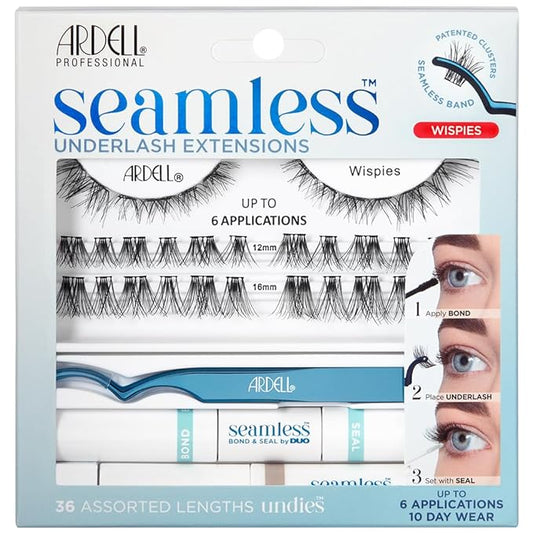 Ardell Seamless Underlash Eyelash Extensions Wispies – DIY Lash Extension Kit with Bond & Seal, Natural Wispy Lash Clusters for Undereye Application, 1 Pack