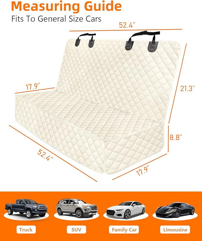 PETICON Waterproof Scratchproof Pet Bench Seat Covers for Cars, Trucks, SUVs, Nonslip Durable Back Seat Cover for Dogs, Washable Backseat Protection