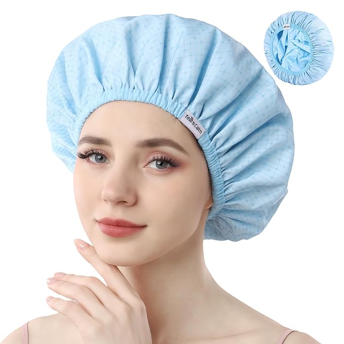 Years calm Shower Caps for Women Reusable Waterproof, Double Layer Waterproof Fabric - Both Sides Usable, Reversible Pattern & Solid Color Design, Soft Elastic Keeps Hair Dry for shower Spa Travel
