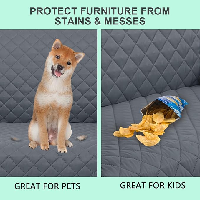 Reversible Oversized Sofa Covers Couch Cover Furniture Protector for Dogs Elastic Straps Water Resistant(XLSofa Dark Blue/Light Grey)