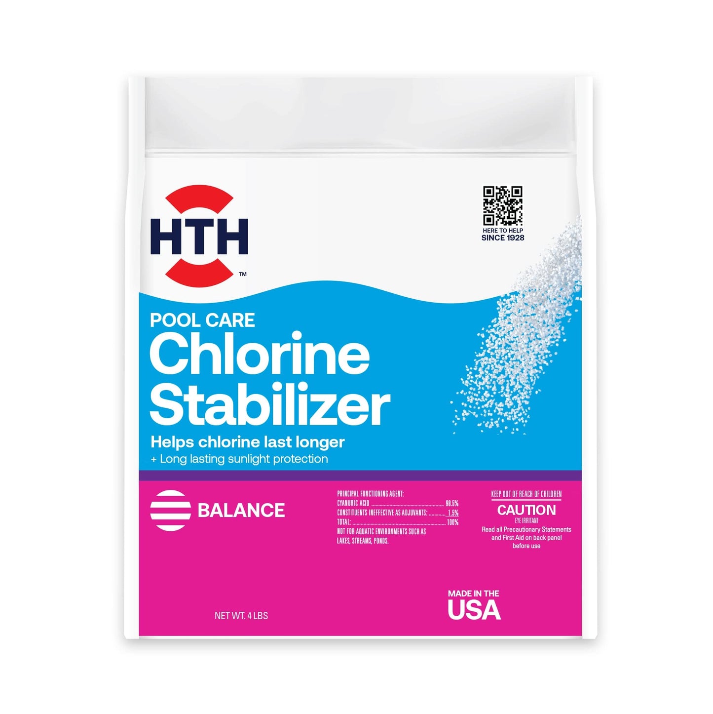 HTH 67061 Swimming Pool Care Pool Care Stabilizer, Swimming Pool Chemical Helps Chlorine Last Longer, Sunlight Protection, 4 Lbs