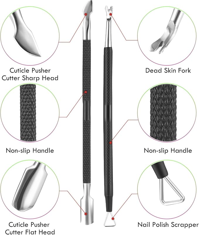 Cuticle Trimmer Cuticle Remover with Cuticle Pusher, XUNXMAS Professional Stainless Steel Durable Pedicure Manicure Tools Cutter Nipper Scissor Clipper for Fingernails and Toenails Dead Skin Black