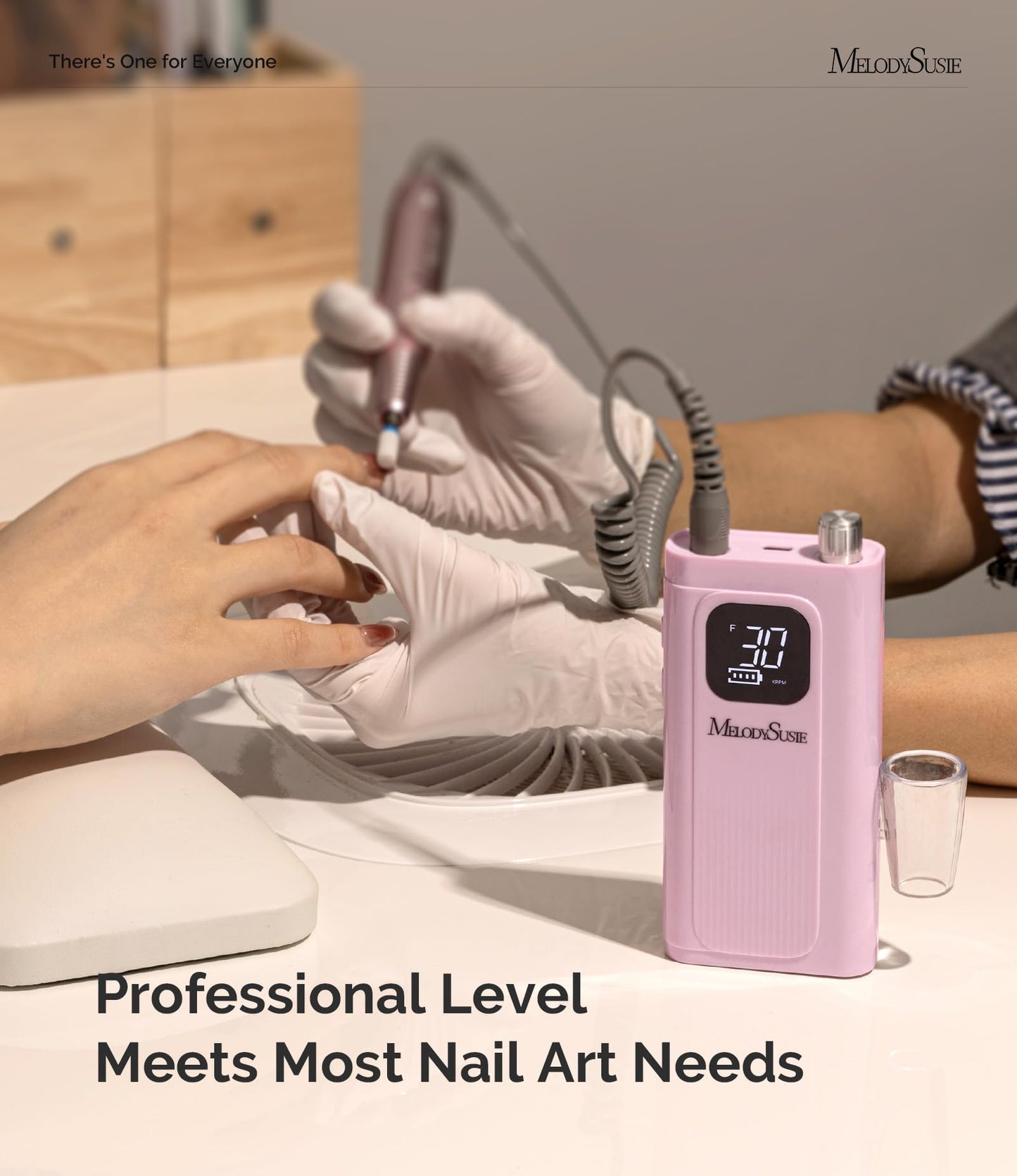MelodySusie Entry-Level Clip-On Rechargeable Essential Nail Drill, SC300F 30000RPM E-File with LCD Display for All Manicure Shaping & Gel Removal, Ideal for Training,Nail Art Practice & Home Use, Pink