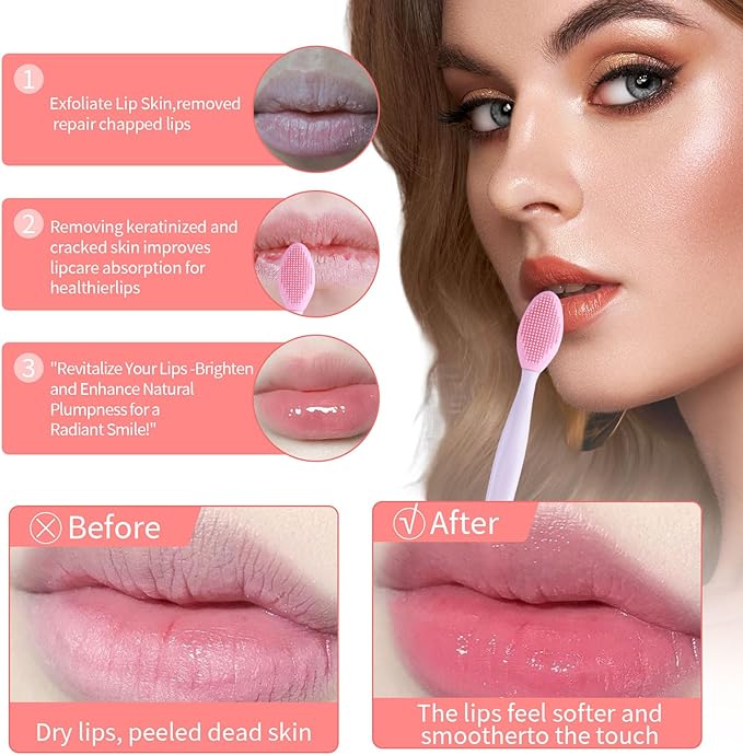 5 Pcs Mini Exfoliating Brush Set - 2 Pcs Silicone Facial Cleansing Brush and 3 Pcs Lip Scrub Brush