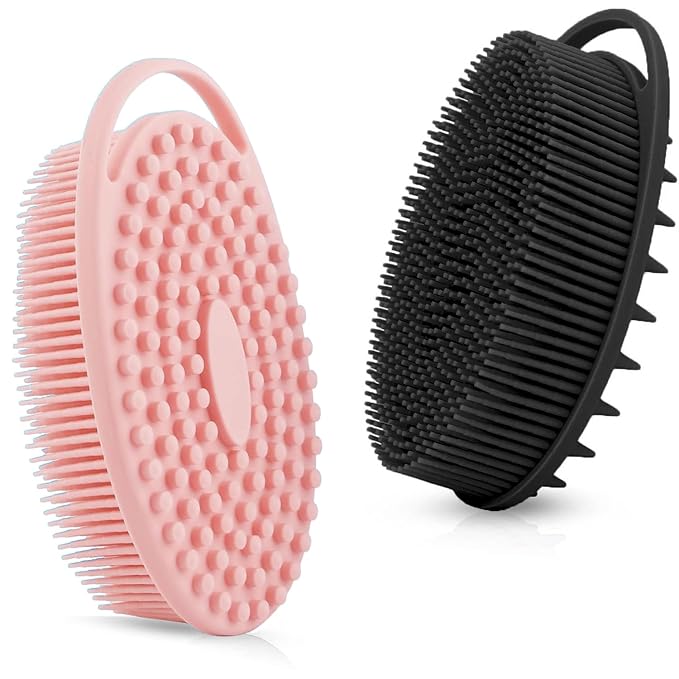 Silicone Body Scrubber Ã¢ÂÂ Dual-Sided Silicone Loofah for Shower, Set of 2 Soft Exfoliating Body Bath Shower Scrubber Loofah Brush Easy-to-Clean for Sensitive Kids Women Men All Kinds of Skin